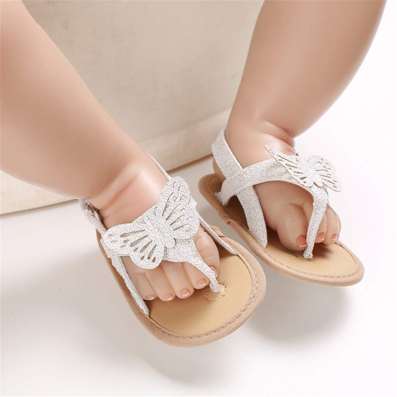 COSANKIM Infant Baby Girls Summer Sandals with Flower Soft Sole Newborn Toddler First Walker Crib Dress Shoesï¼ˆ6-12 months infant, 11 Silverï¼‰ - Image 2